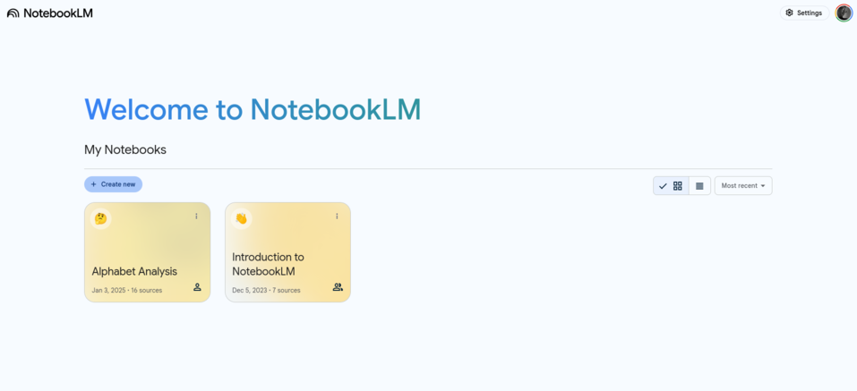 NotebookLM Homepage screenshot